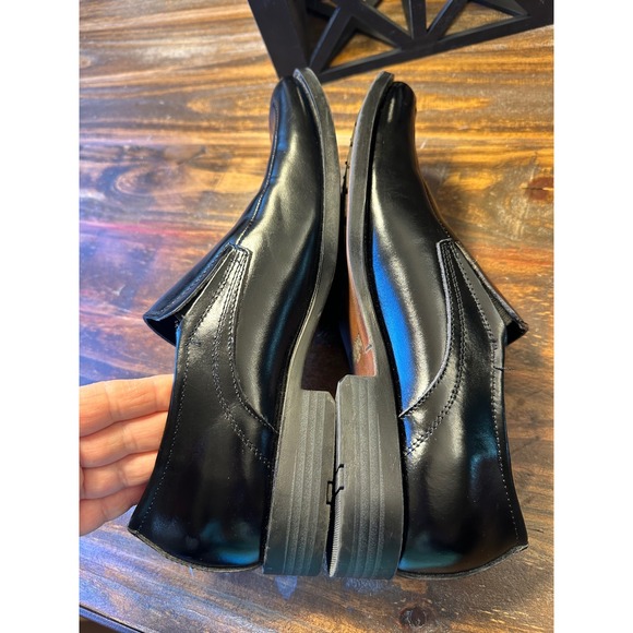 Stacy Adams Mens Black Leather Square Toe Slip On Dress Shoes Loafers 8M - Picture 5 of 10